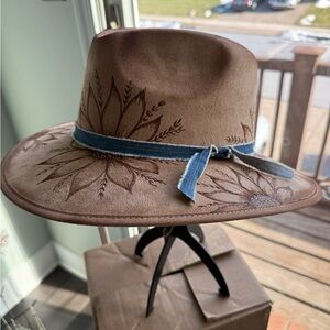 Brown Floral Women's Hat with Blue Band